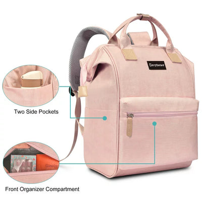 Derstuewe Unisex Classic Backpack, Casual Daypack with USB Charging Port for Women & Men, Pink