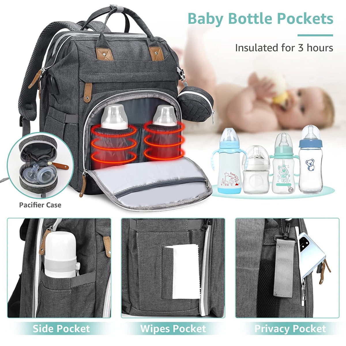 DERJUNSTAR Diaper Bag Backpack, Baby Diaper Bags, Baby Shower Gifts, with Portable Diaper Pad