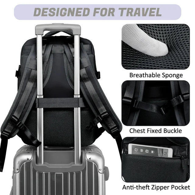 Derstuewe Large Travel Backpack for Women , Carry on Backpack for Outdoor Sports , Waterproof Laptop Bag with USB Charging Port ,Backpack Flight Approved，Purple