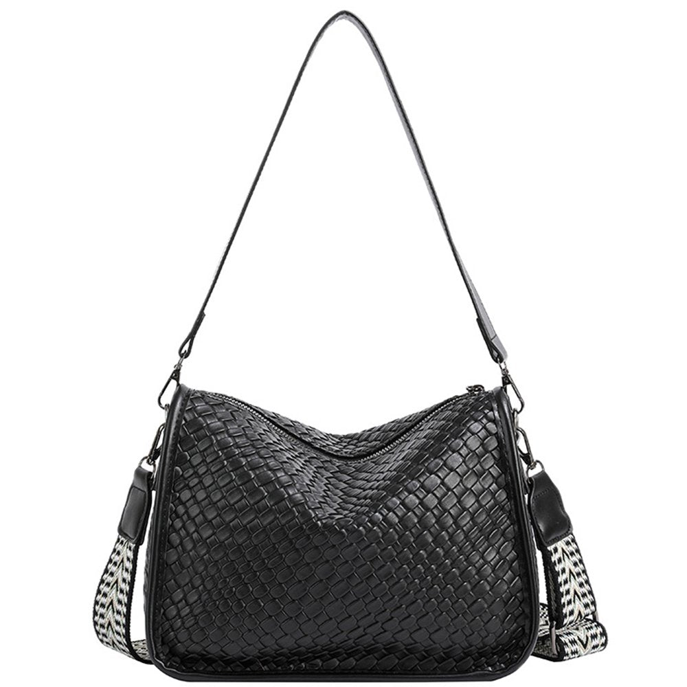 Derstuewe Hobo Bag Women Purse Handbag Large Crossbody Bag Womens Shoulder Bags, Woven Pu Leather, Black Color