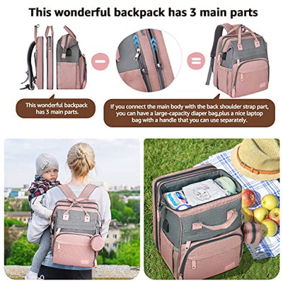 Diaper Backpack With Laptop Bag Pale Pink 02